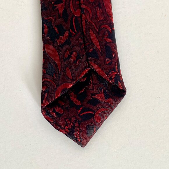 Wembley Wemlon Skinny Retro Red Black Brocade Polyester Washable Neck Tie 53in - Picture 4 of 8
